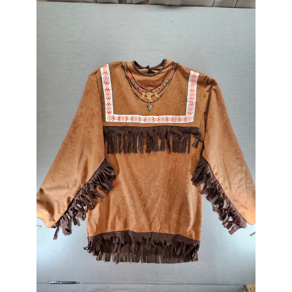 Rubies Faux Suede Fringe Costume Top Brown One Size Long Sleeve Graphic